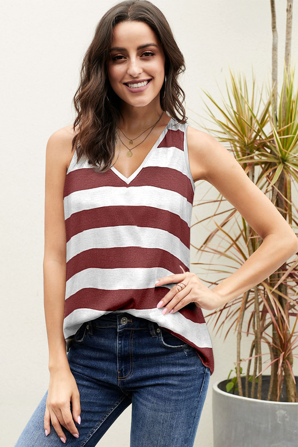 Women's Striped V-Neck Tank