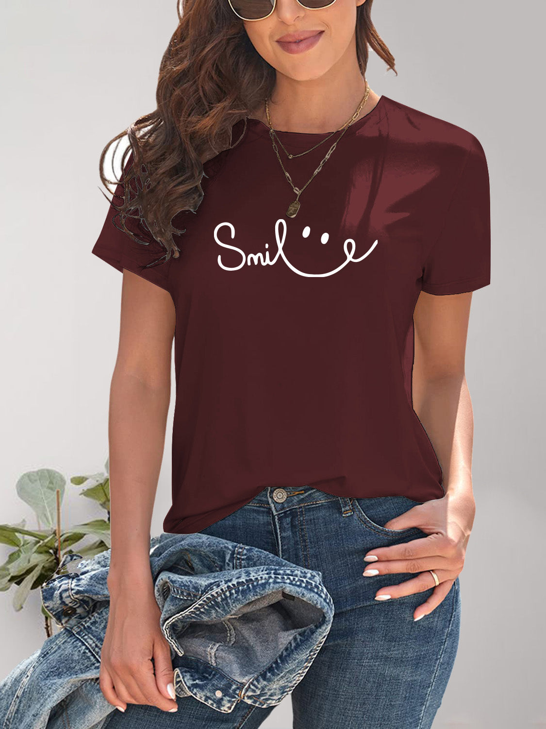 Full Size SMILE Round Neck Short Sleeve T-Shirt