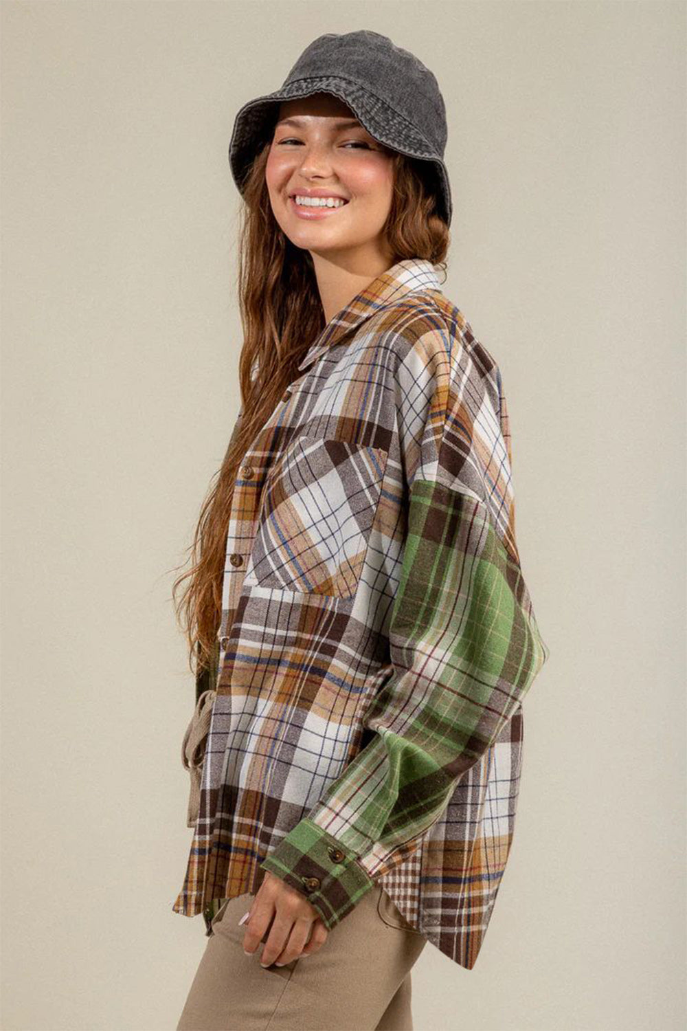 Plaid Collared Neck Long Sleeve Shirt