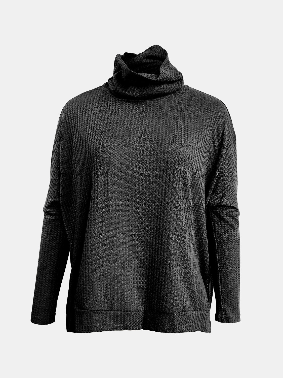 Full Size Waffle Knit Turtleneck Long Sleeve T-Shirt