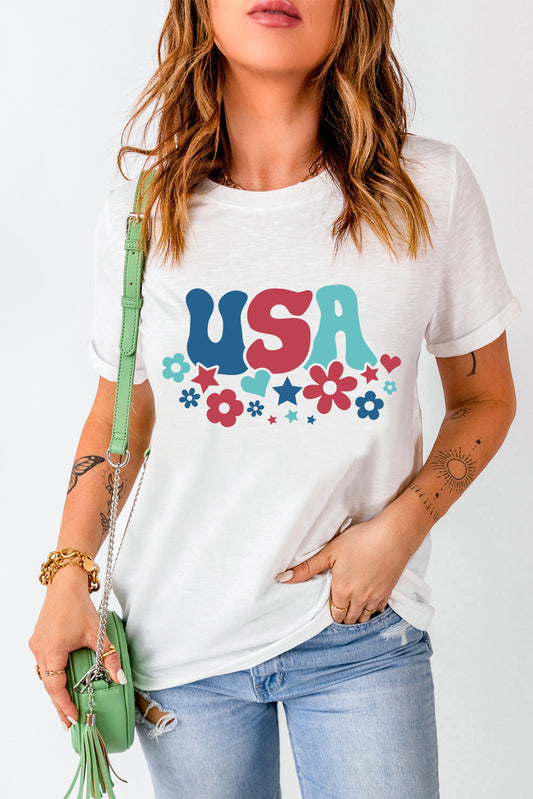 Full Size USA Round Neck Short Sleeve T-Shirt