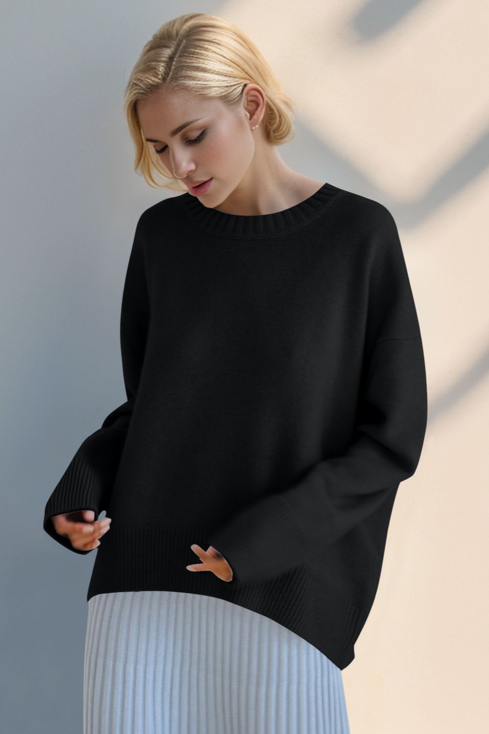 Basic Bae Round Neck Dropped Shoulder Sweater