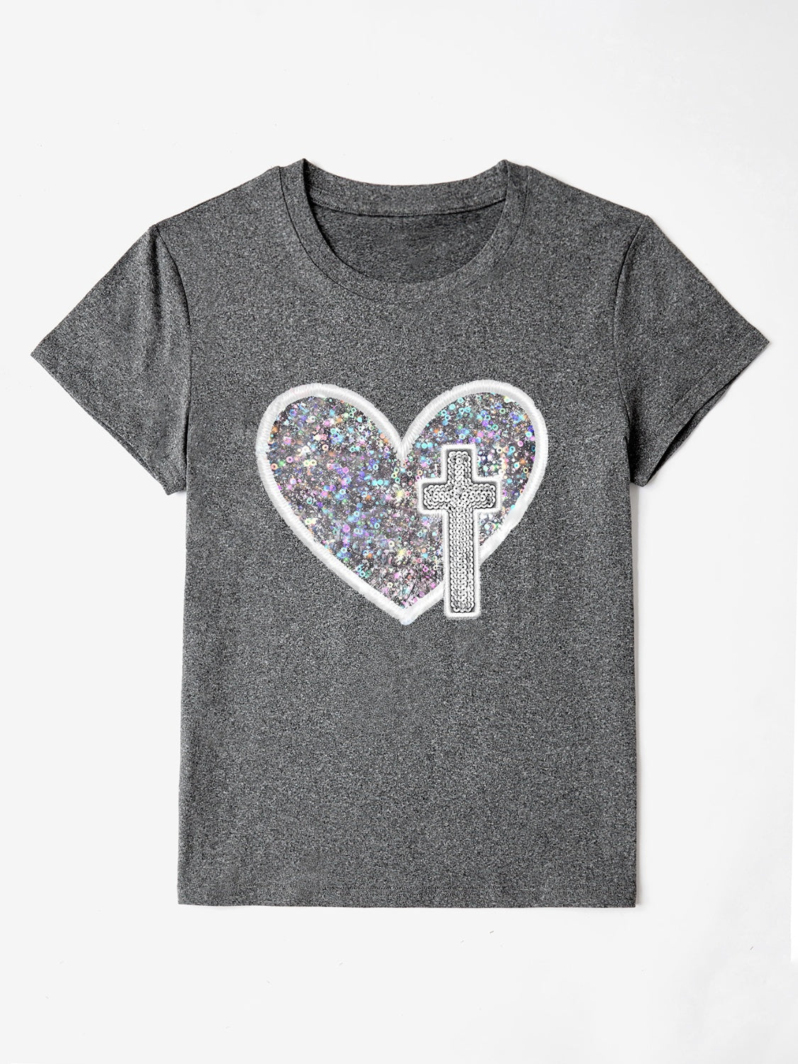 Full Size Graphic Heart Round Neck Short Sleeve T-Shirt
