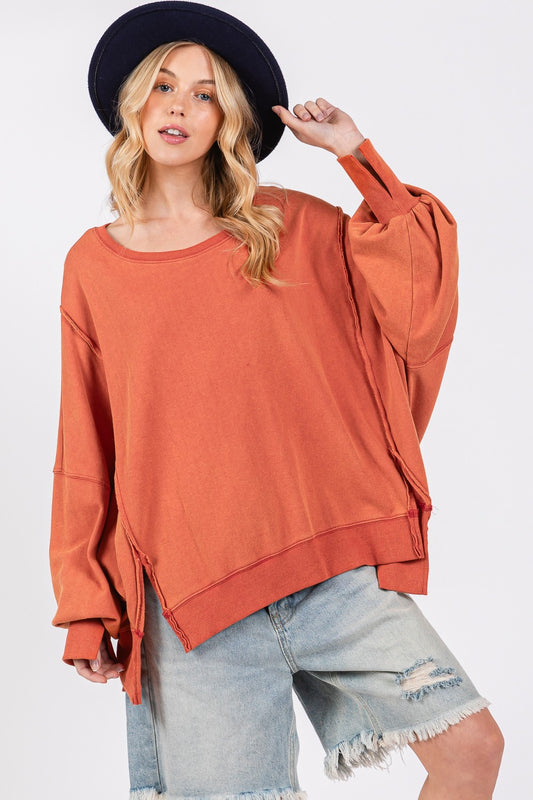 SAGE + FIG Mineral Wash Side Slit Oversized Sweatshirt