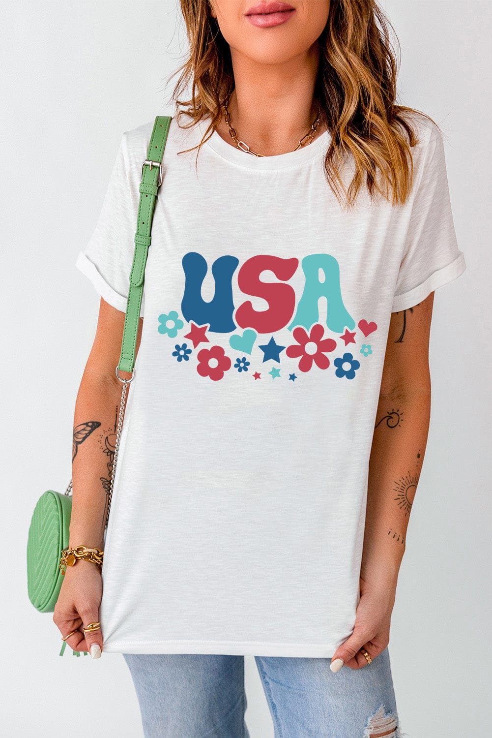 Full Size USA Round Neck Short Sleeve T-Shirt