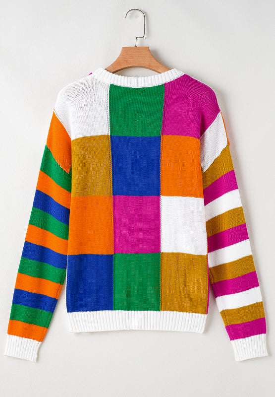 Color Block Round Neck Long Sleeve Sweater