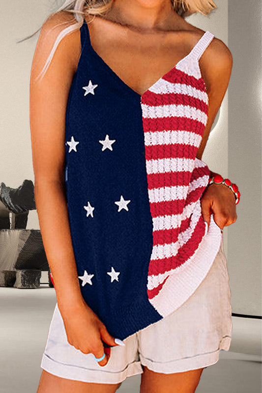 US Flag Theme V-Neck Knit Multicolor Cami