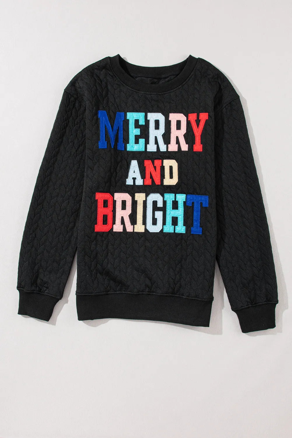 Christmas Themed MERRY AND BRIGHT Cable Knit Pullover Sweatshirt