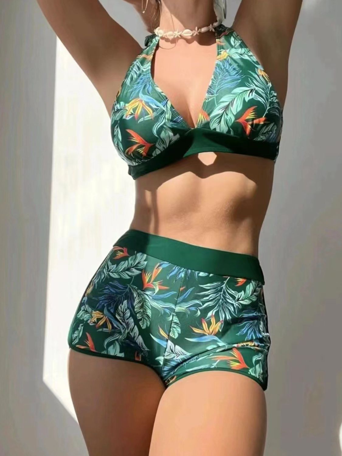 Printed Halter Neck Two-Piece Swim Set