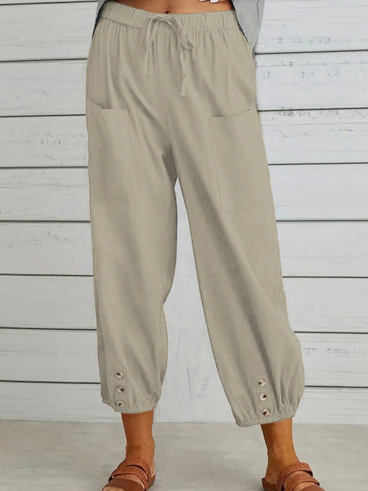 Decorative Button Cropped Pants