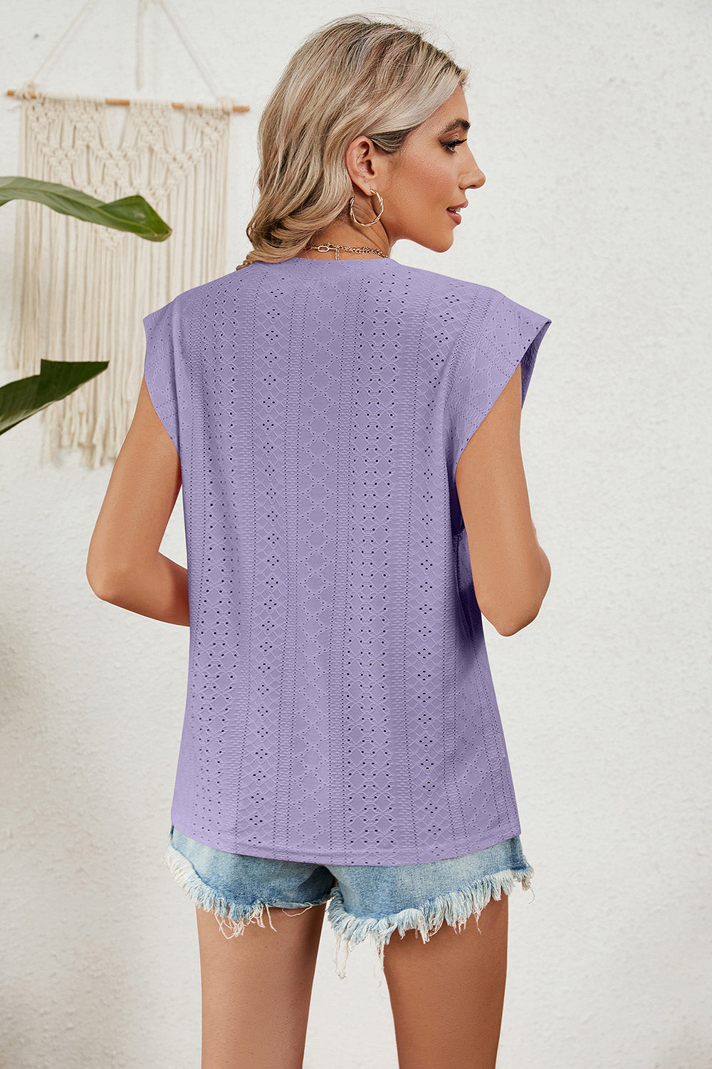 Full Size Eyelet Round Neck Tank