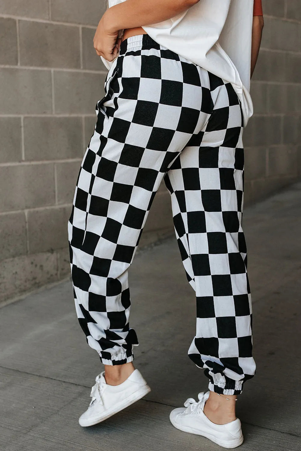 Checkered Elastic Waist Joggers