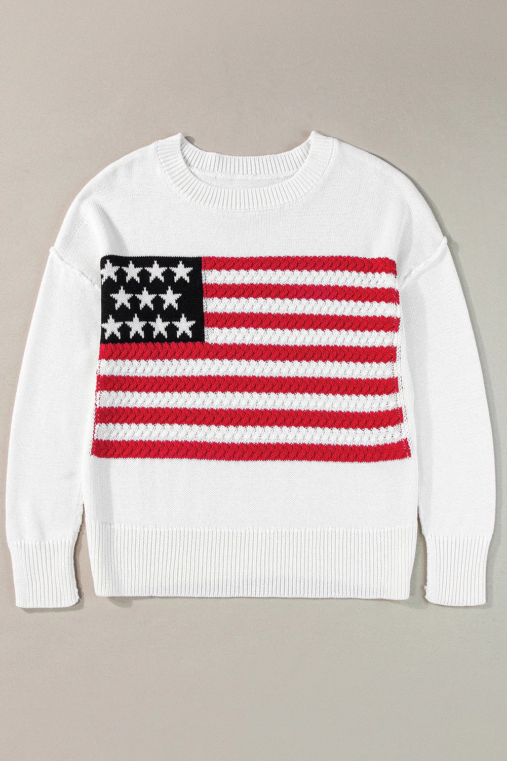 US Flag Round Neck Long Sleeve Knit Top