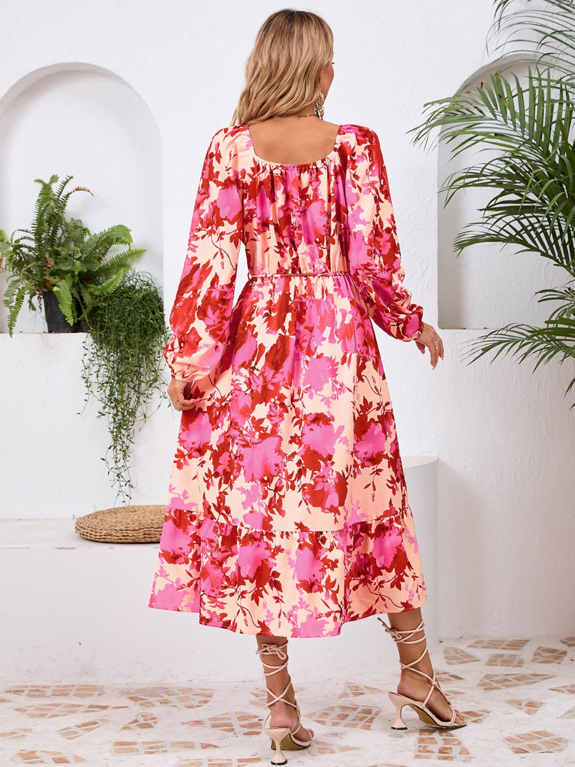 Full Size Printed Long Sleeve Midi Dress