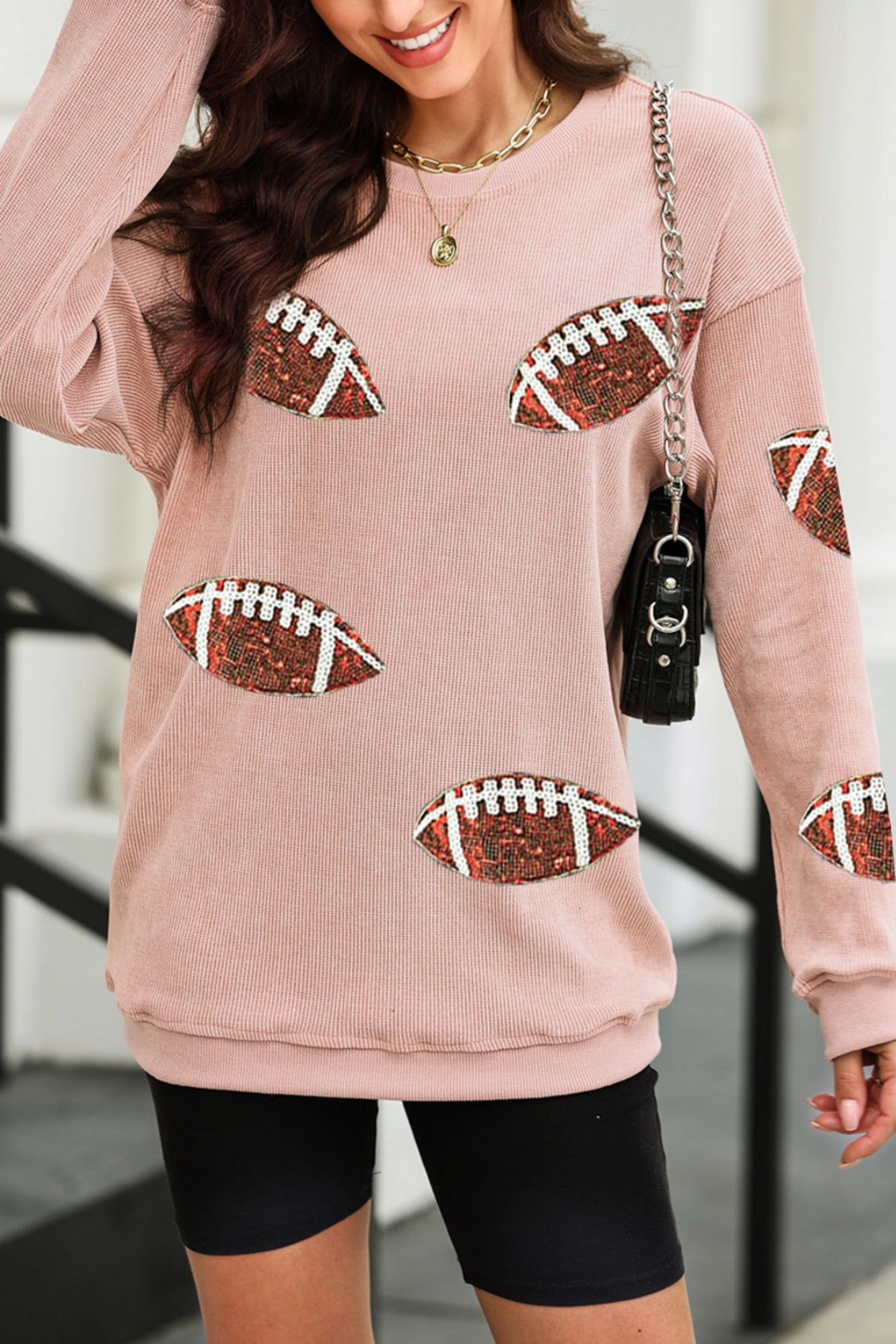 Sequin Football Patch Corduroy Sweatshirt