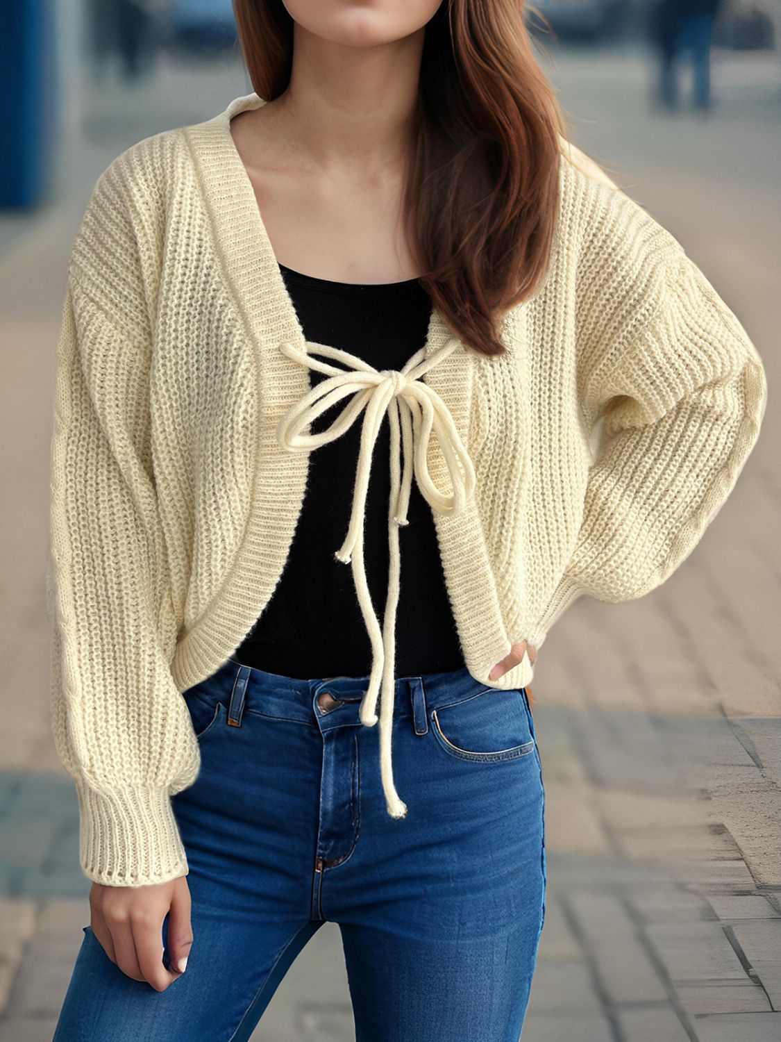 Tied Dropped Shoulder Long Sleeve Cardigan