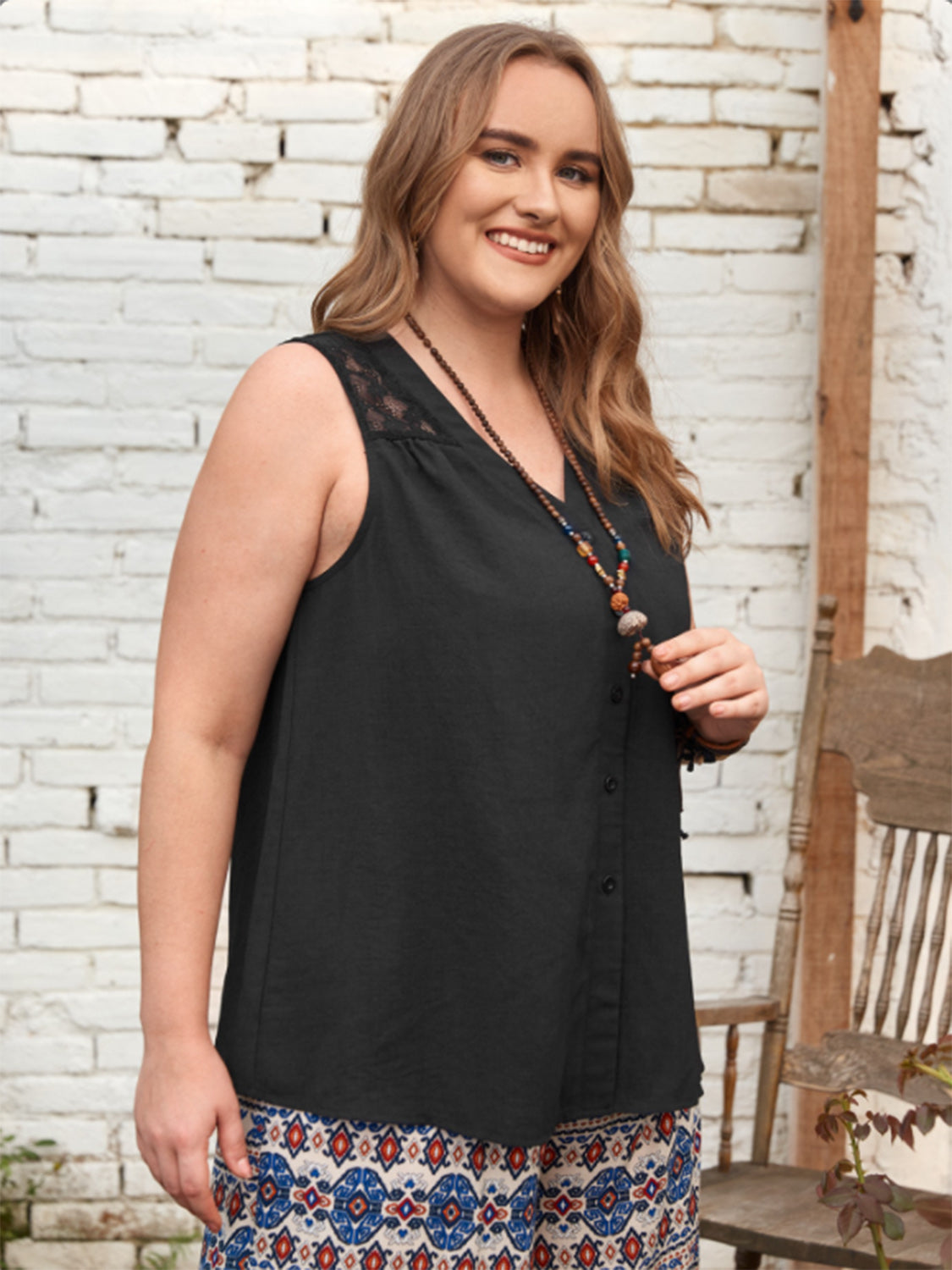 Plus Size Black V-Neck Tank