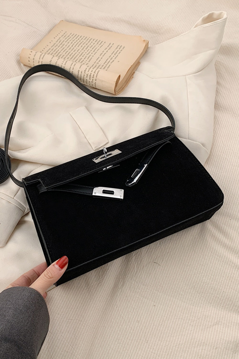 Suede PU Leather Strap Shoulder Bag