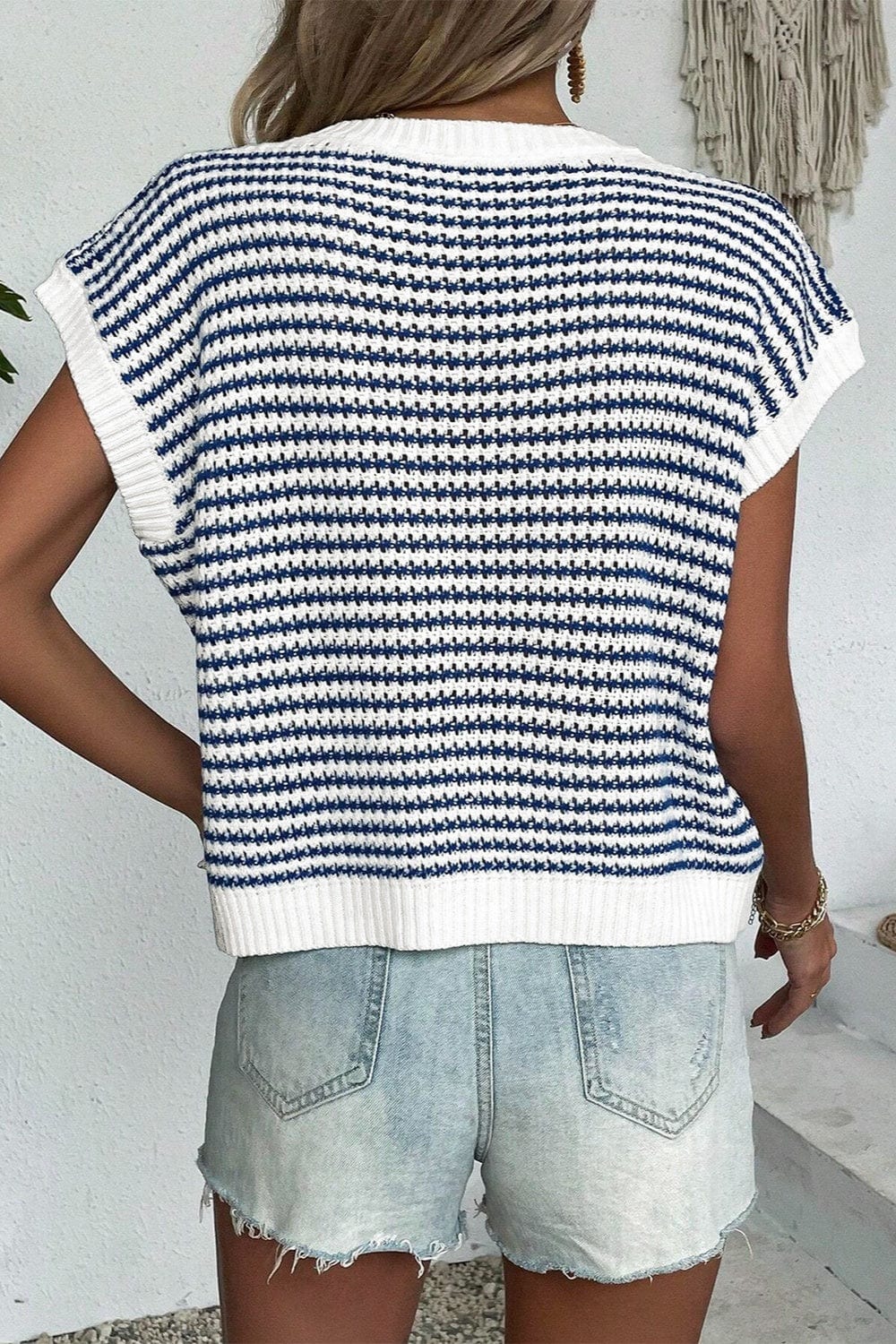 Full Size Striped Round Neck Sweater Vest