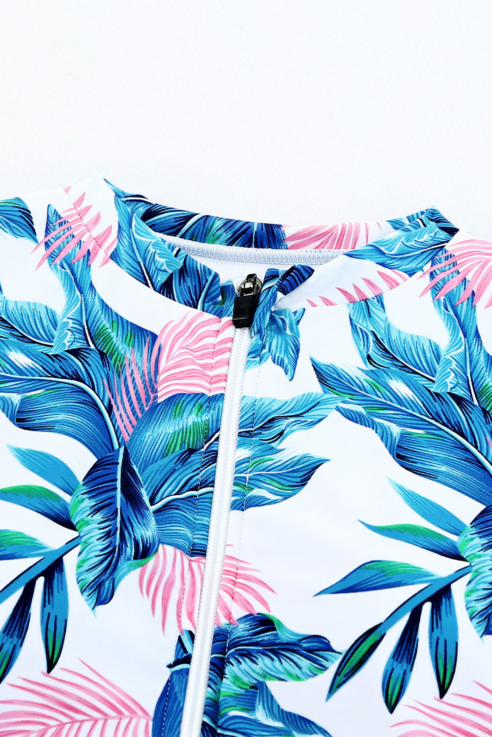Beachn'sun Full Size Printed Notched Half Sleeve One-Piece Swimwear