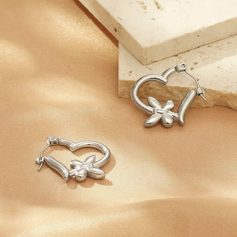 Titanium Steel Heart & Butterfly Earrings