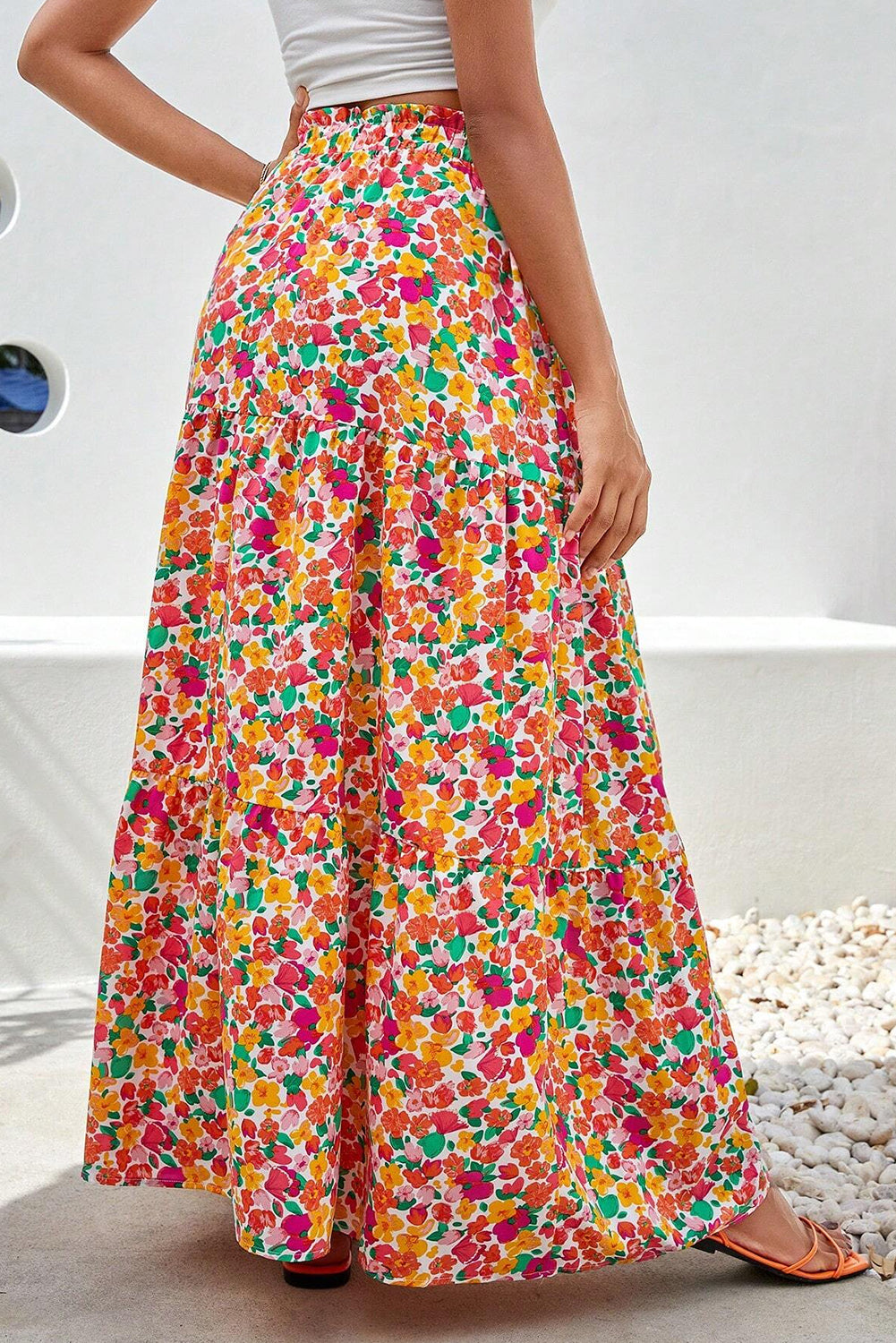 Floral Printed Elastic Waist Maxi Skirt