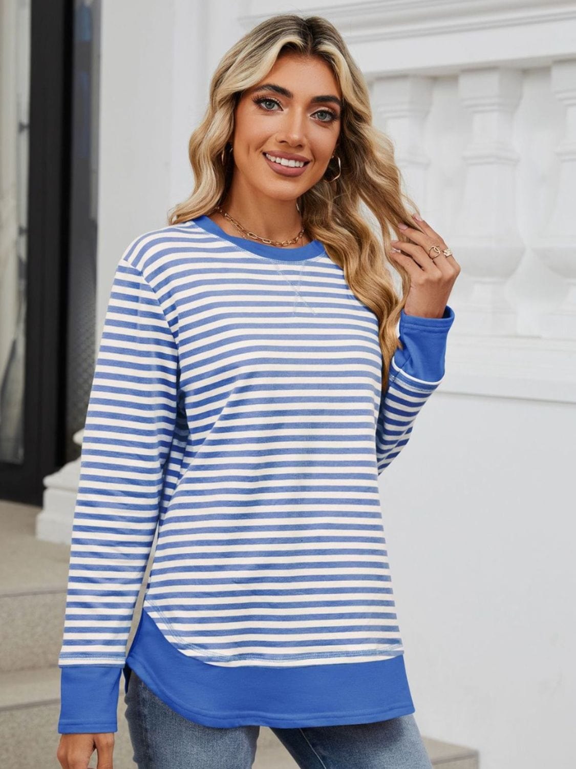 Full Size Striped Round Neck Long Sleeve Sweatshirt