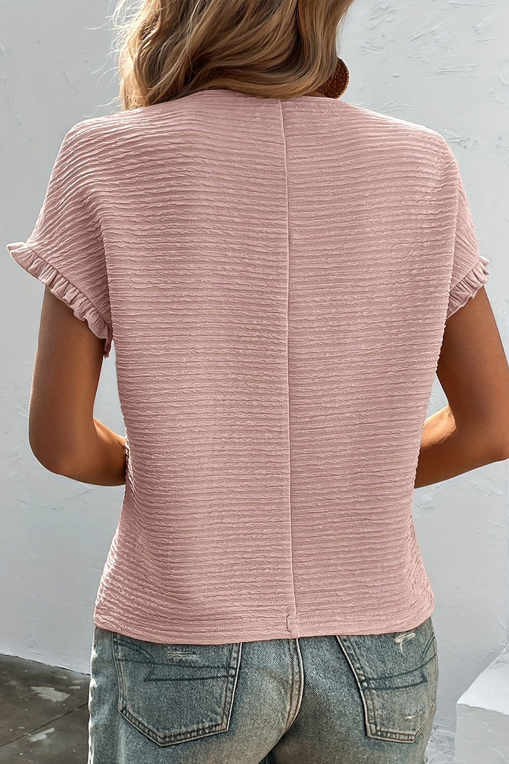 Full Size Round Neck Frill Short Sleeve T-Shirt