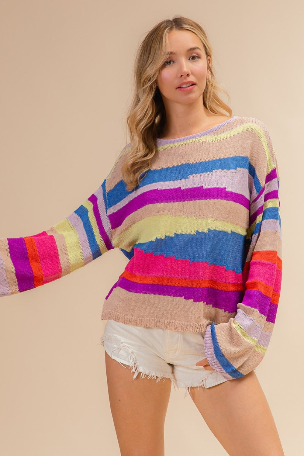 BiBi Multi Color Geometric Stripe Sweater