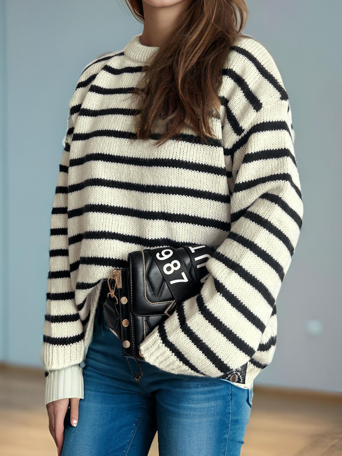 Striped Round Neck Long Sleeve Sweater