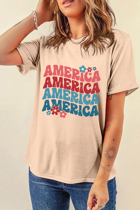 Full Size AMERICA Round Neck Short Sleeve Tan T-Shirt