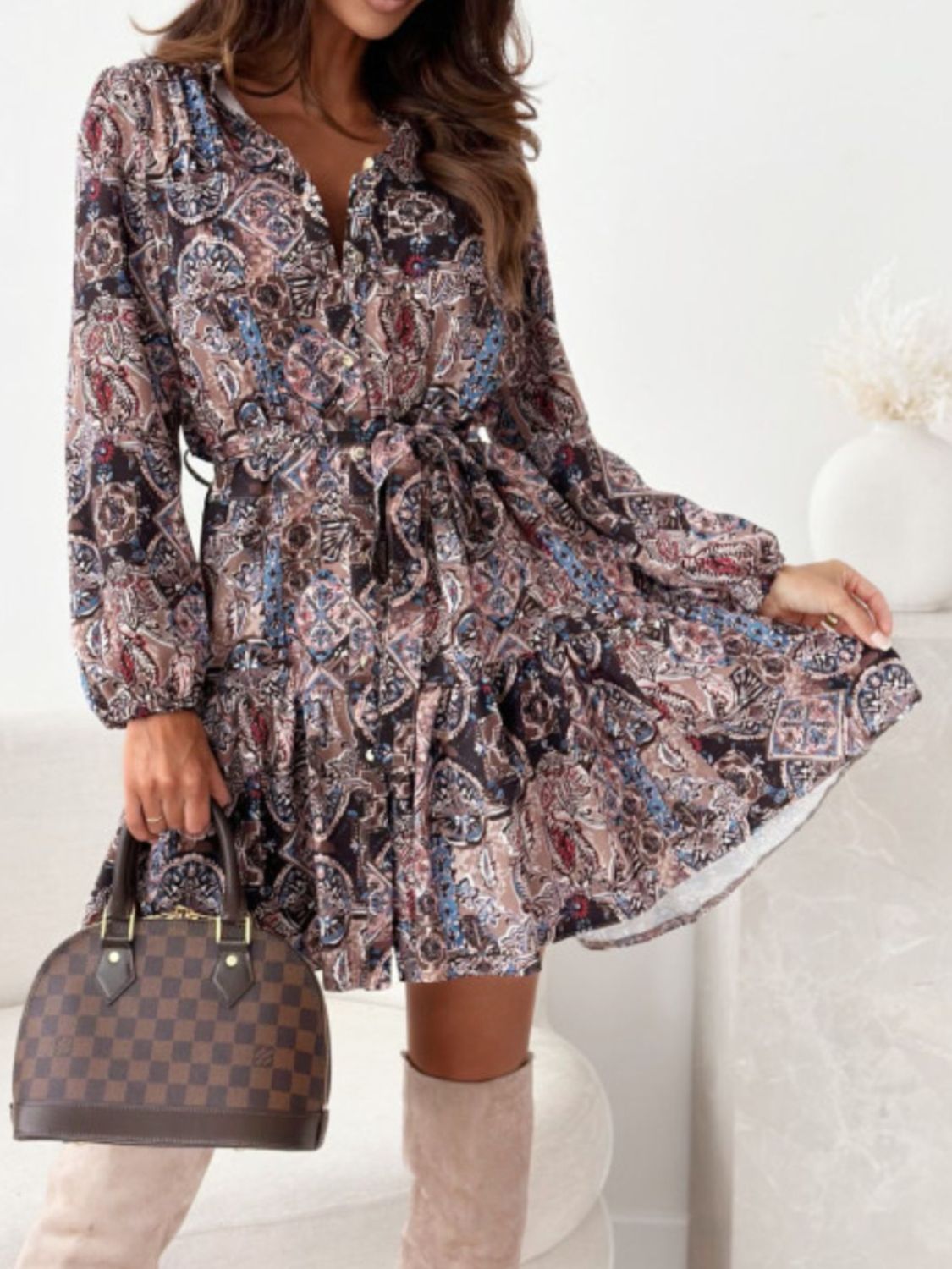 Ruffle Hem Floral Long Sleeve Dress