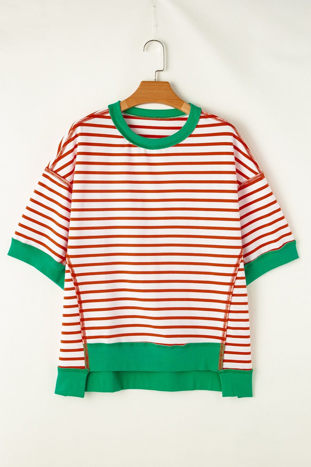 Full Size Striped Round Neck Half Sleeve T-Shirt