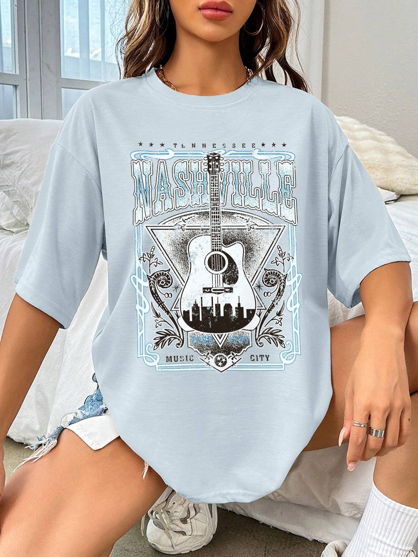 Guitar Graphic Round Neck Half Sleeve T-Shirt