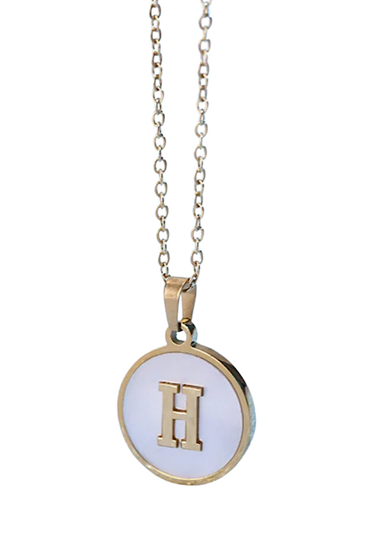Gold Pearl Initial Necklace H