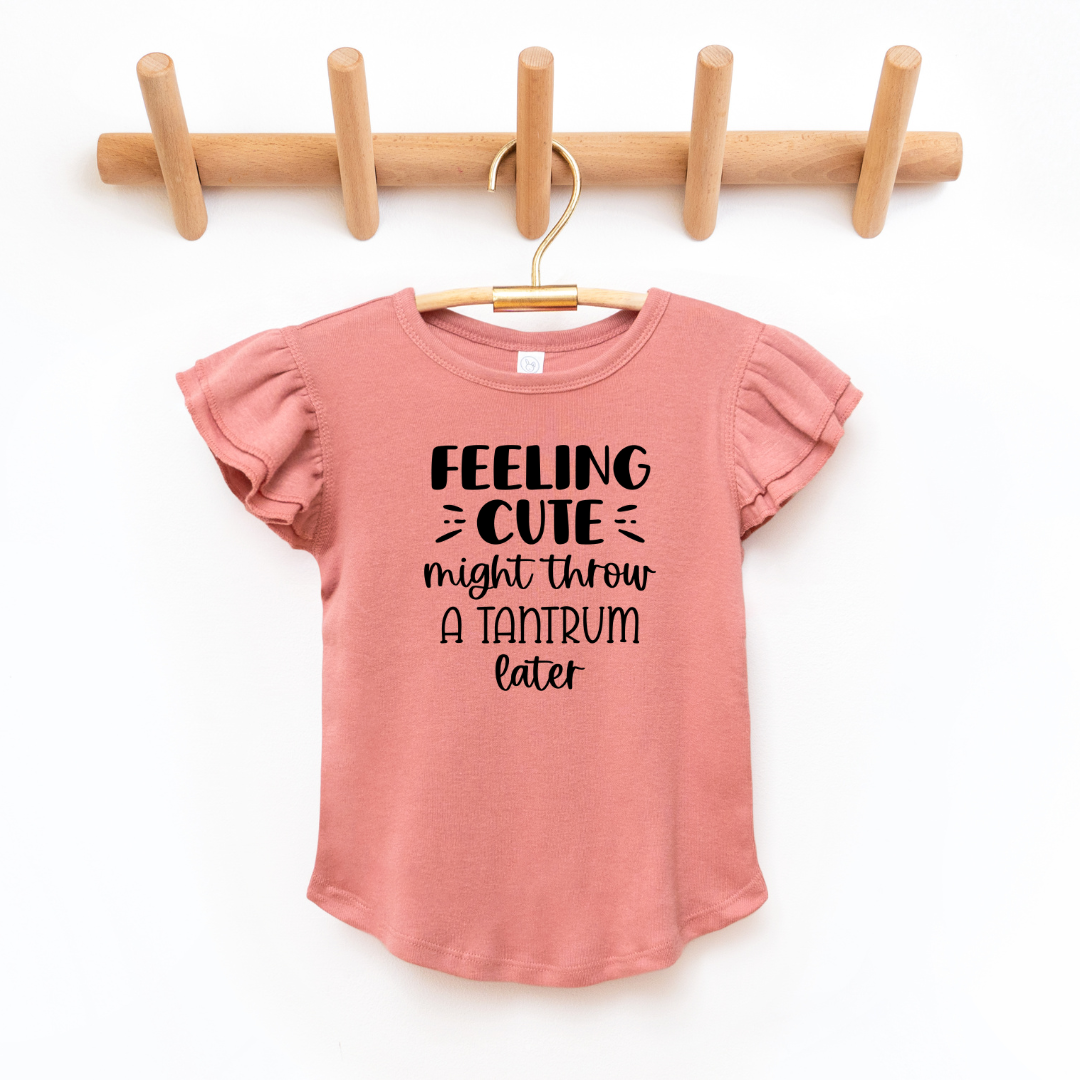 (Children's) Feelin Cute Toddler And Infant Flutter Sleeve Graphic Tee SZ 6M-6Years