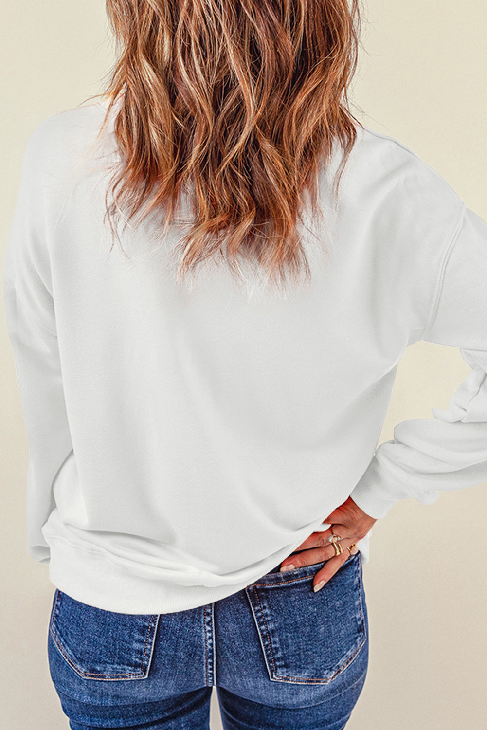 White Round Neck Dropped Shoulder Sweatshirt