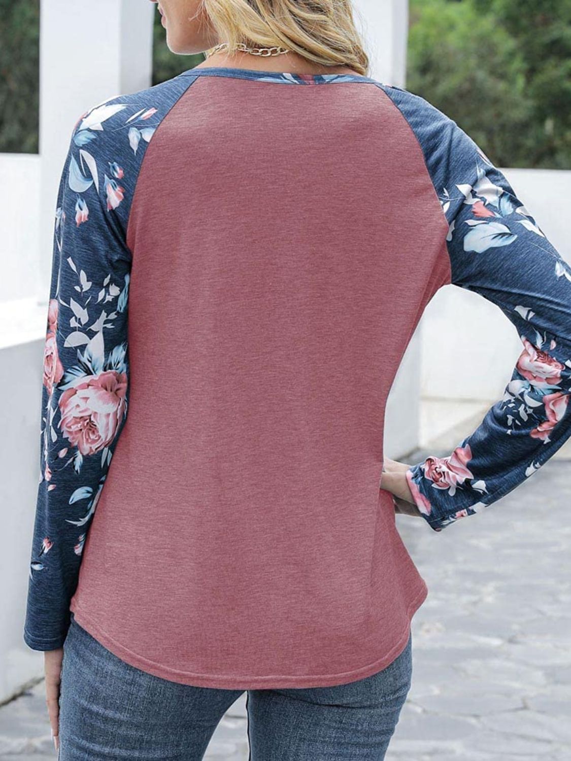 V-Neck Floral Long Sleeve T-Shirt