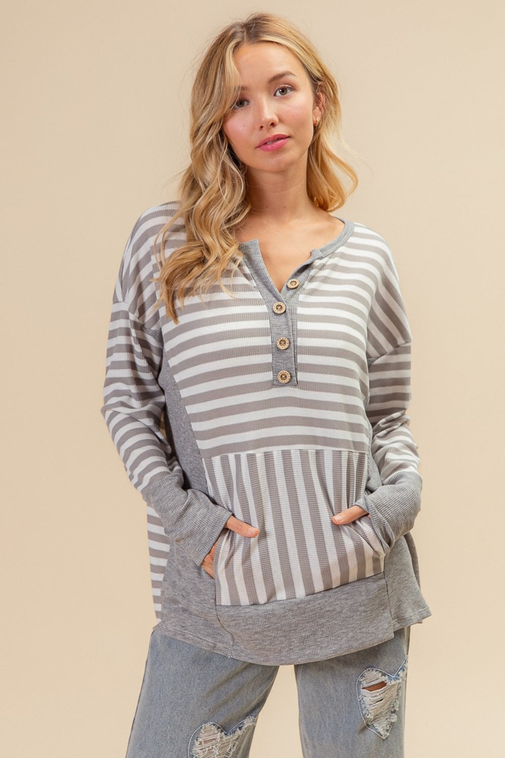 BiBi Striped Thumbhole Long Sleeve Top