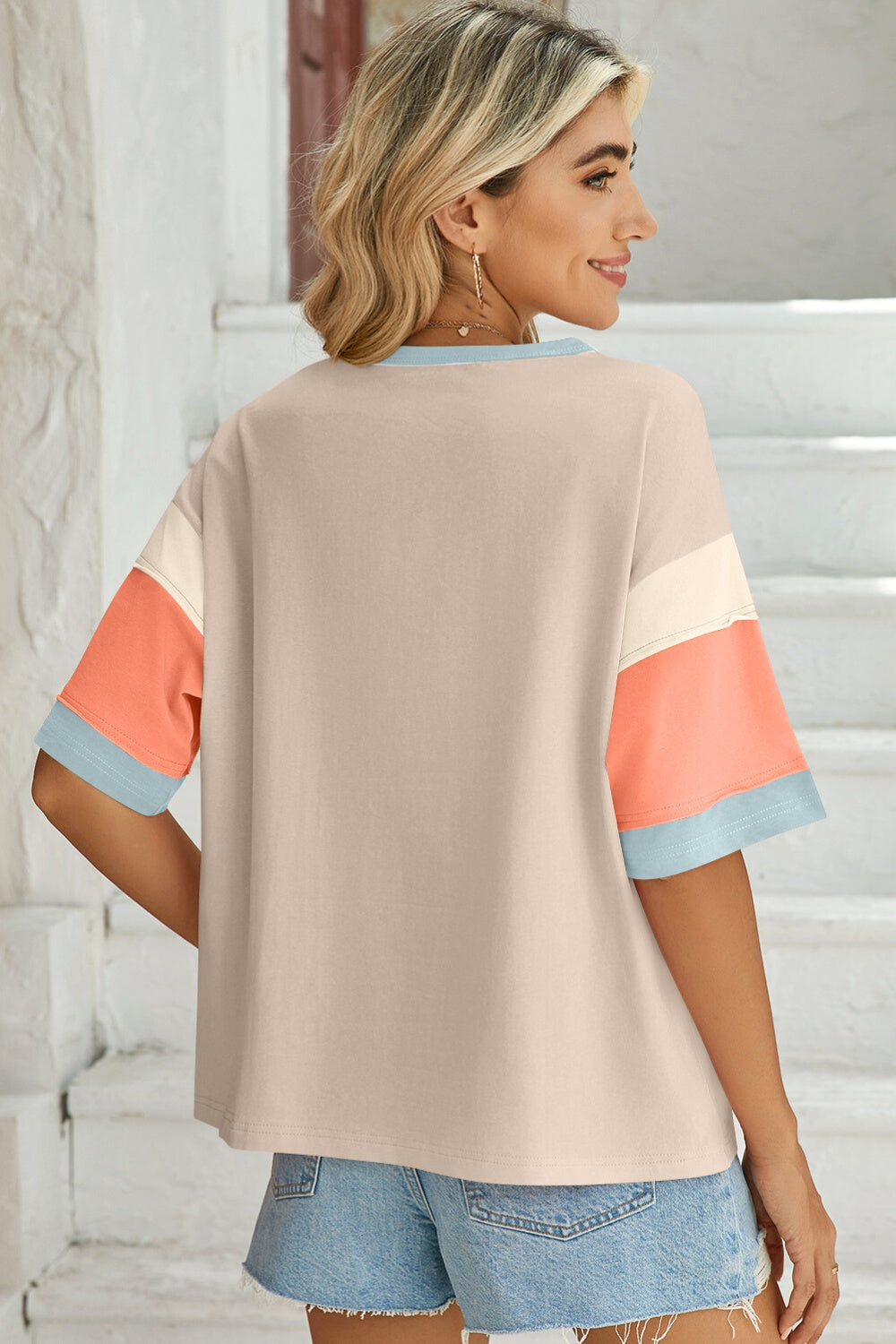 Lovelet Color Block Round Neck Half Sleeve T-Shirt