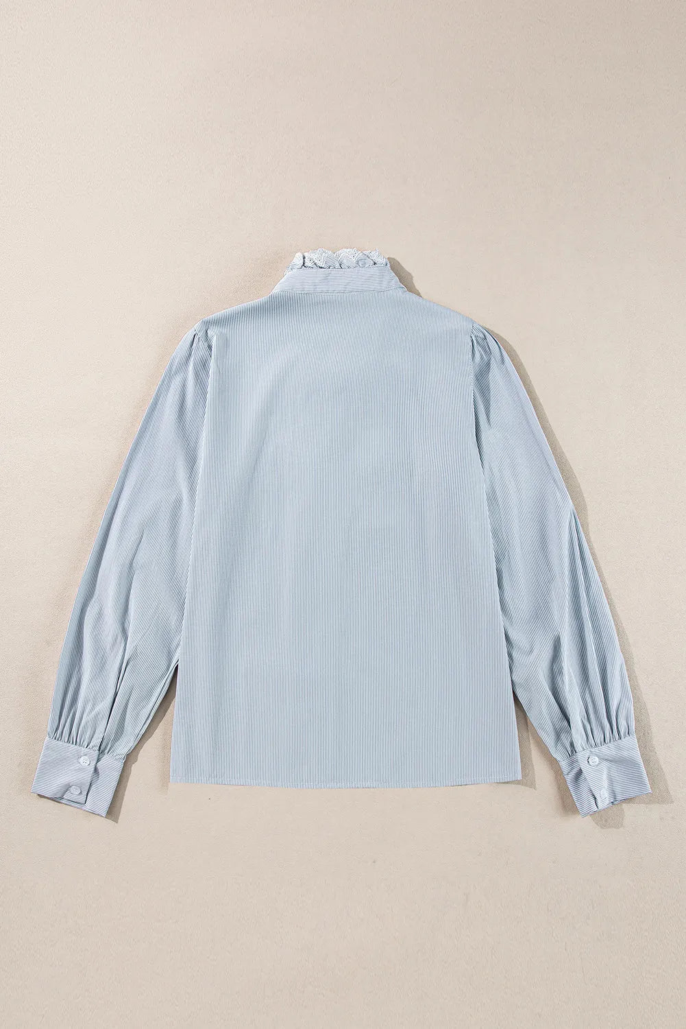 Lace Detail Striped Mock Neck Long Sleeve Shirt