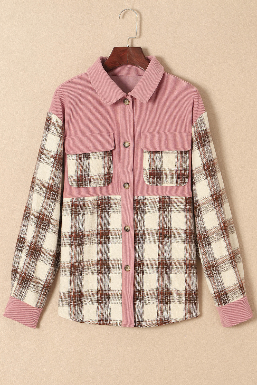 Pocketed Plaid Collared Neck Shacket