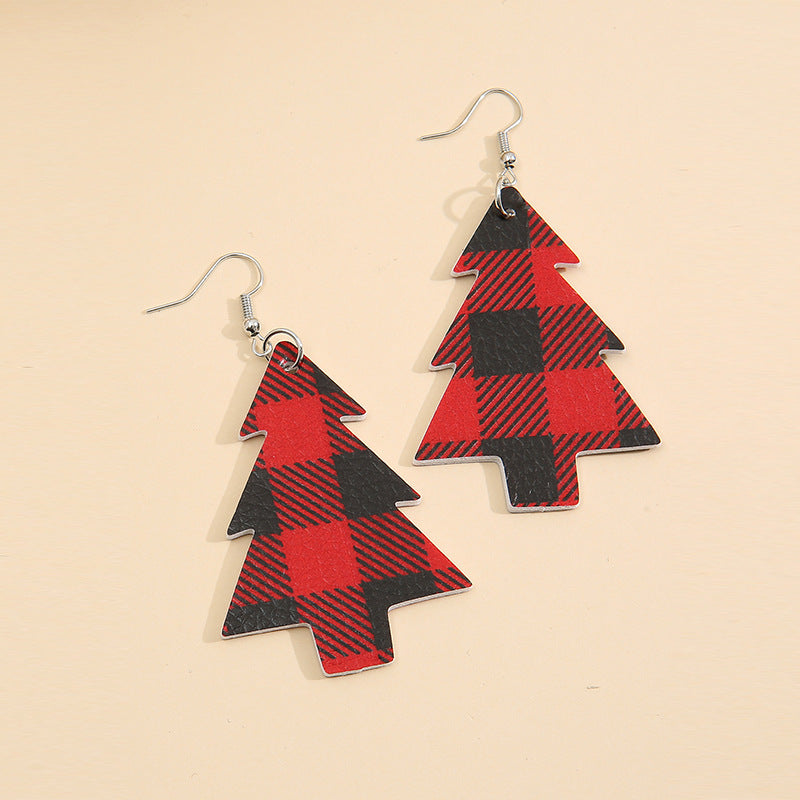 Christmas Tree PU Leather Dangle Earrings