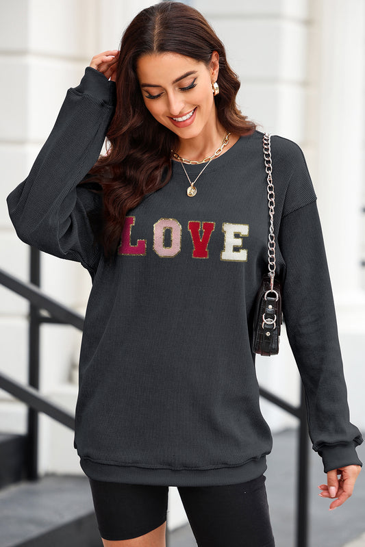 LOVE Round Neck Dropped Shoulder Sweatshirt