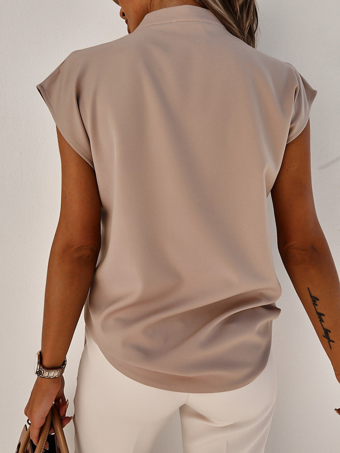 V-Neck Cap Sleeve Blouse