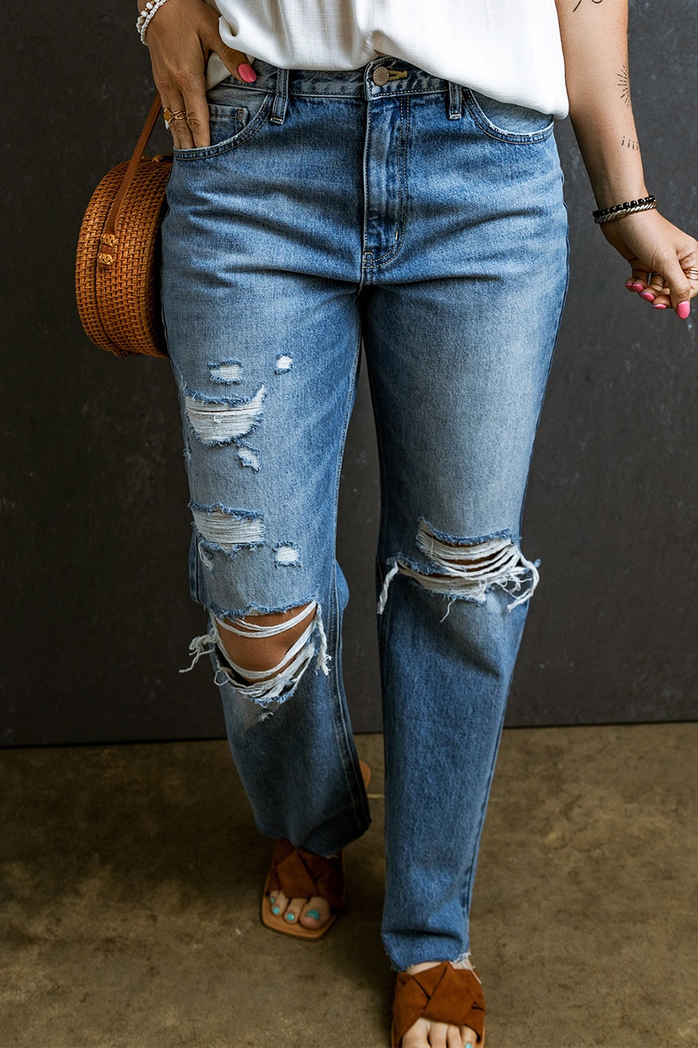 Summer Anastacia Distressed Raw Hem Jeans with Pockets