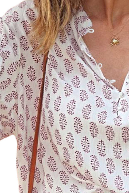 Printed Half Button Long Sleeve Blouse