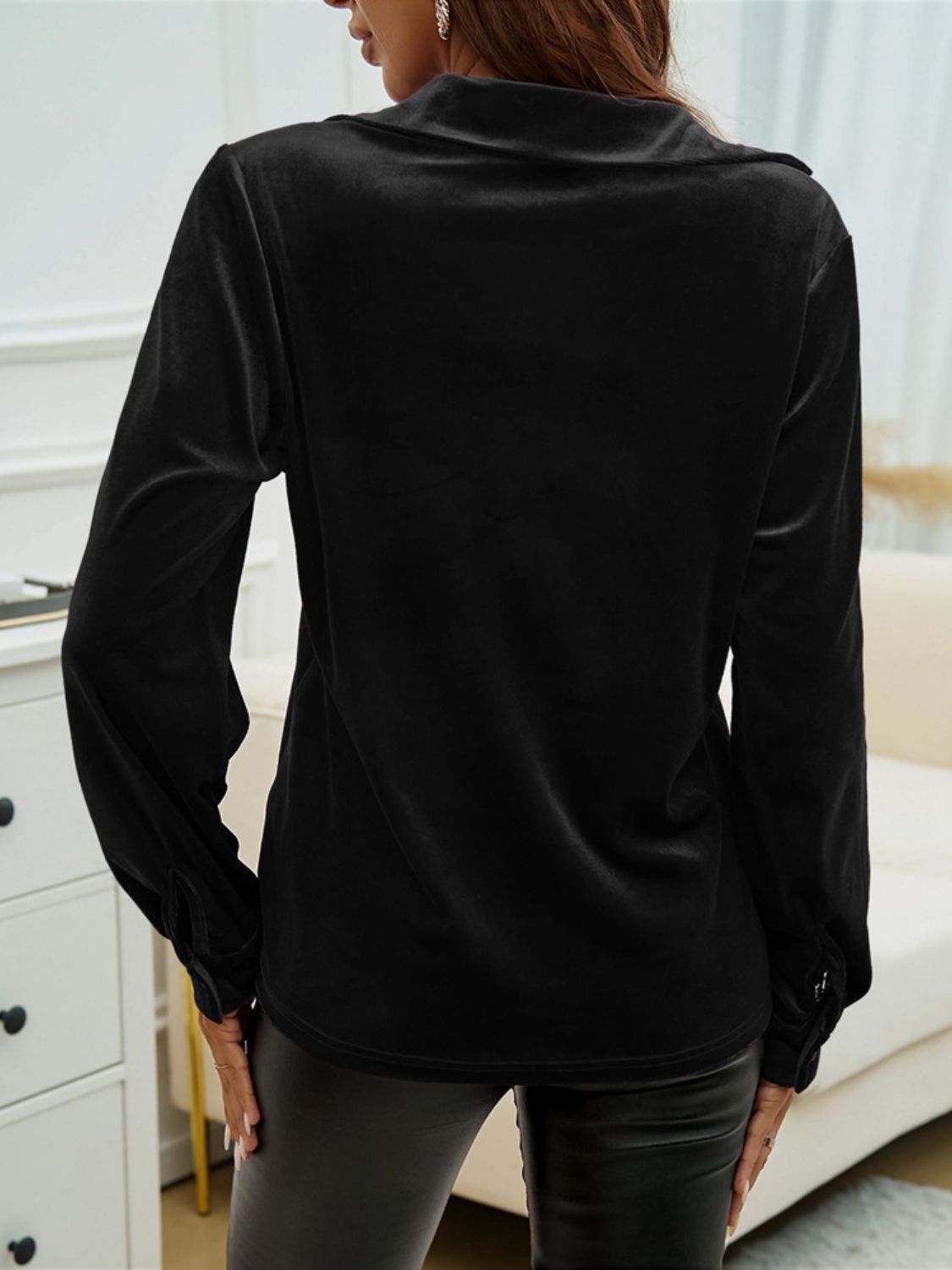 Devine Pocketed Collared Neck Long Sleeve Shirt