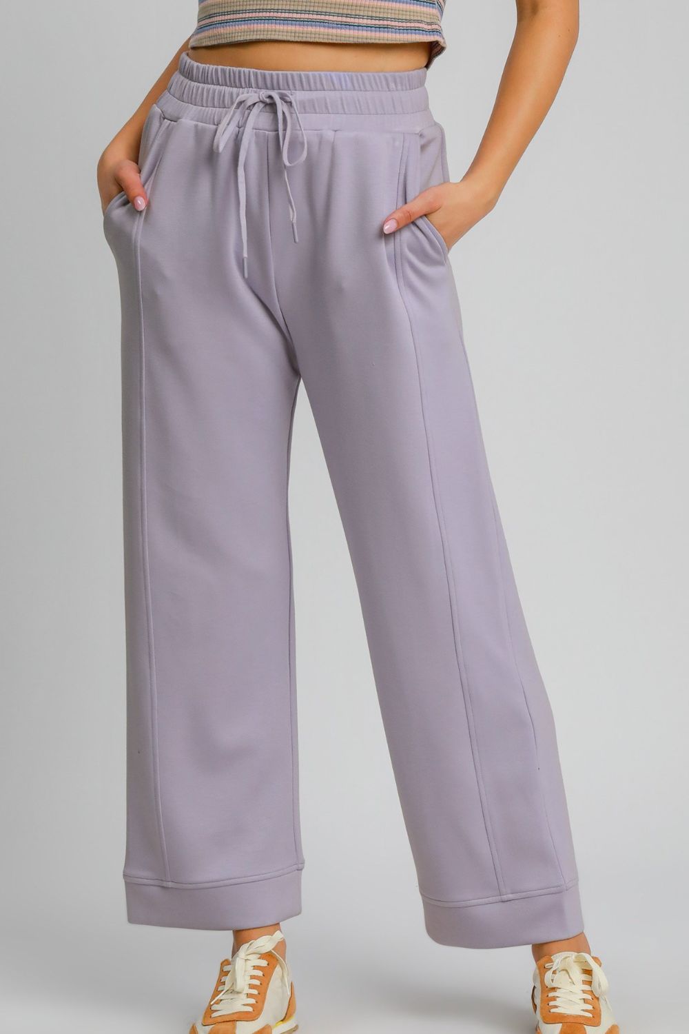 Umgee Drawstring Elastic Waist Wide Leg Pants