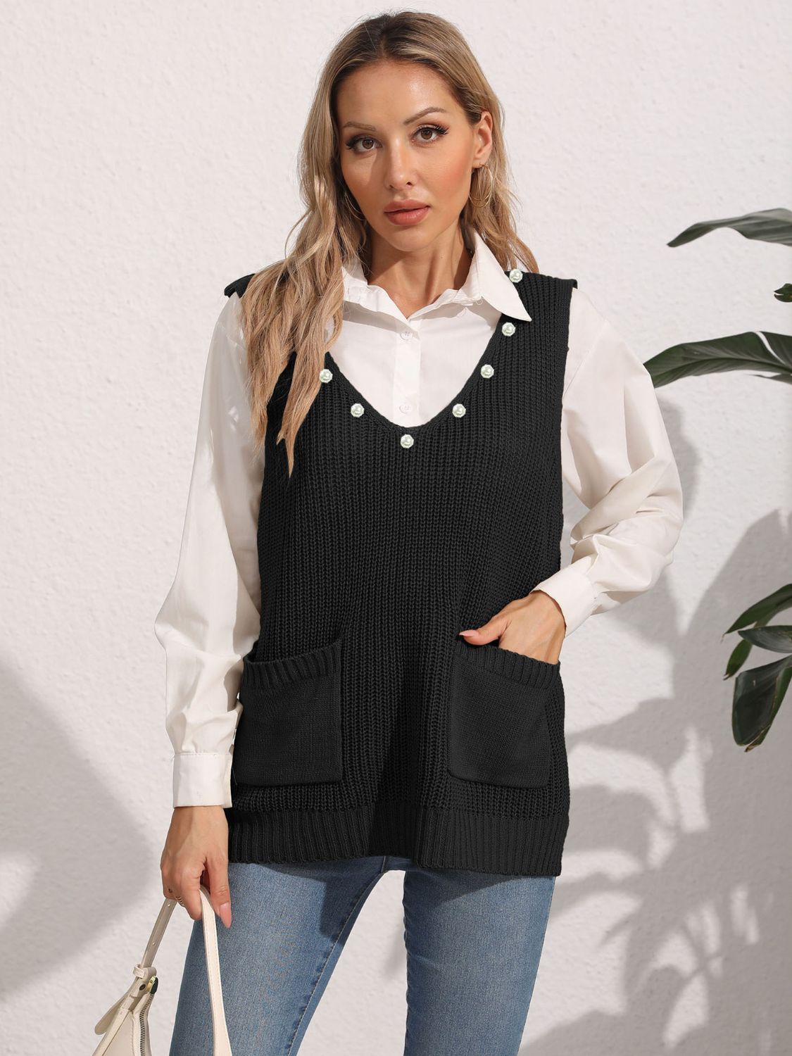 Slit V-Neck Sweater Vest